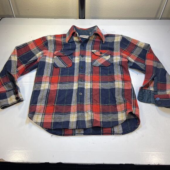 VINTAGE CPO OUTDOOR CAMP FLANNEL LUMBERJACK SHIRT JACKET Mens S Wool Linen Plaid - Picture 2 of 7